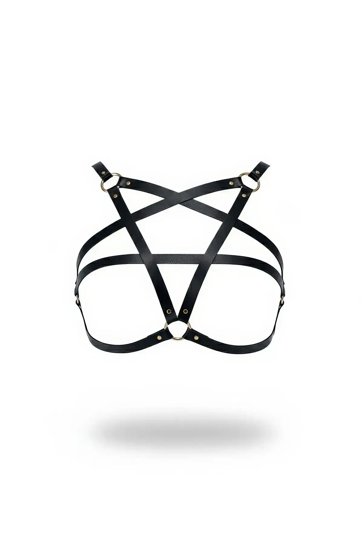 Black Chest Harness with Star Detail, Faux Leather Body Accessory - SH167