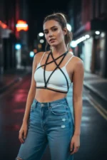 Black Women's Belt, Faux Leather, Cross Chest Detail - SH180 - Image 3