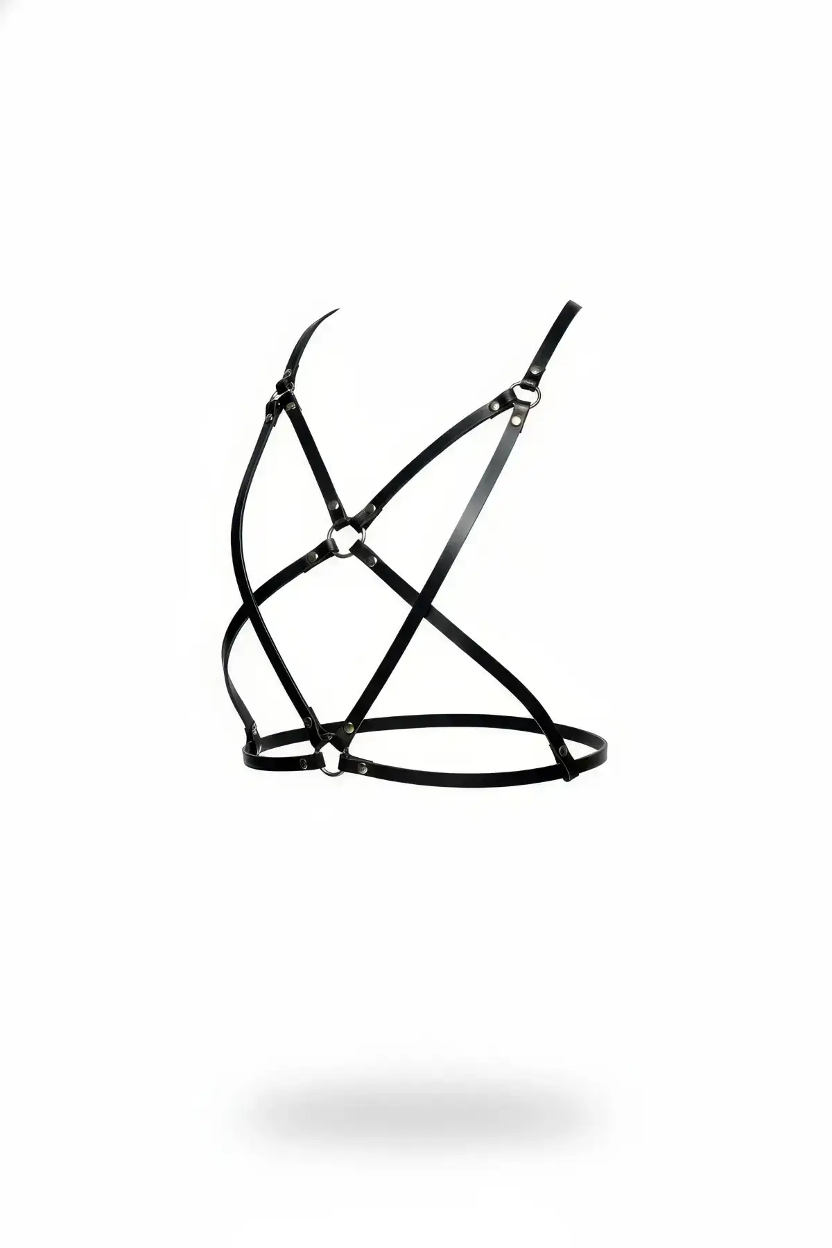 Black Leather Chest Harness with Adjustable Metal Rings - SH181