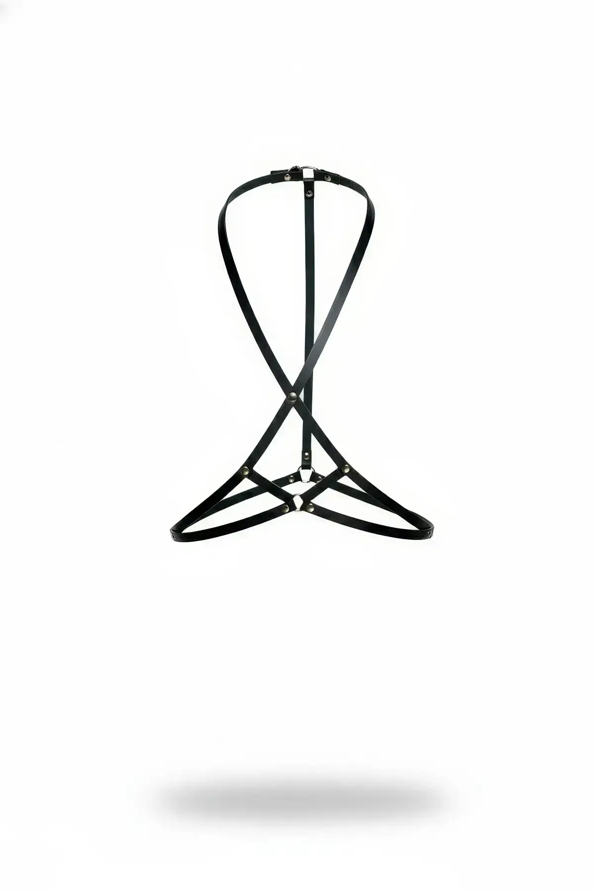 Black Chest Harness Leather Adjustable Body Accessory with Metal Details - SH183