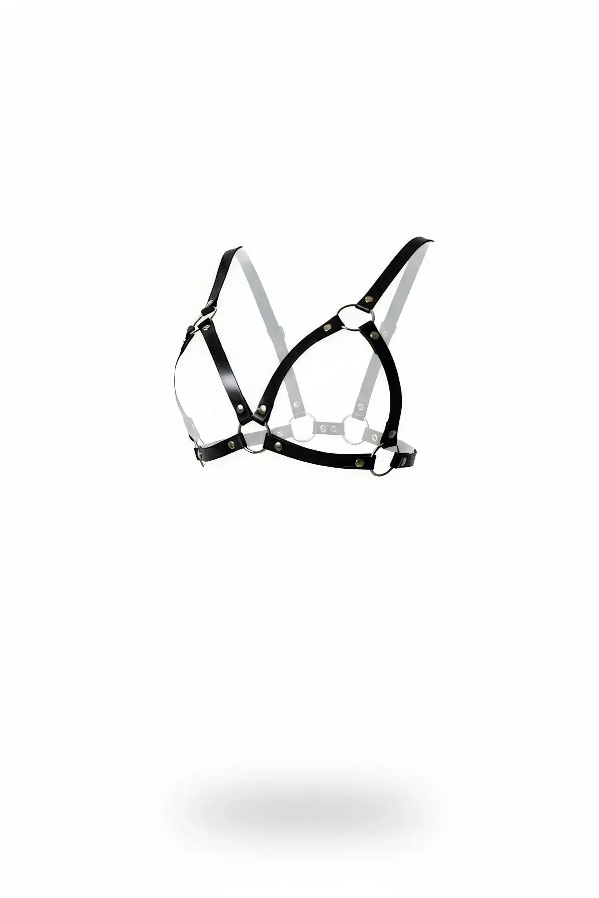 Black Chest Harness Faux Leather O-Ring Bralette - SH190