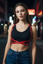 Red Women's Leather Belt with Cross Loop Body Accessory - SH204 - Image 3