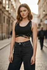 Black Women's Belt Faux Leather Crossbody Accessory - SH204 - Image 3