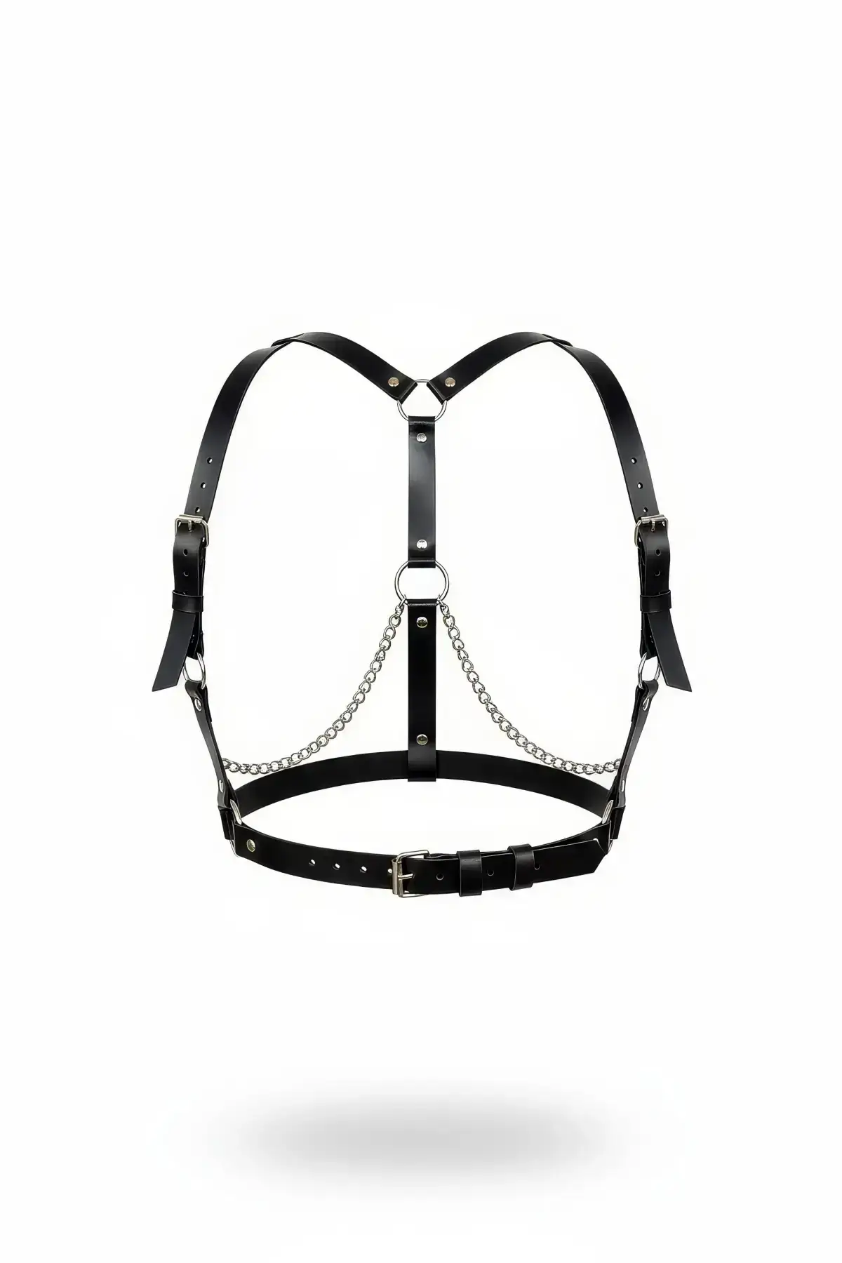 Black Women's Belt with Leather Chain Detail Body Accessory - SH215