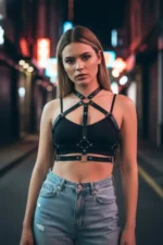 Black Women's Belt with Multi-Band Ring Detail Body Accessory - SH218 - Image 4