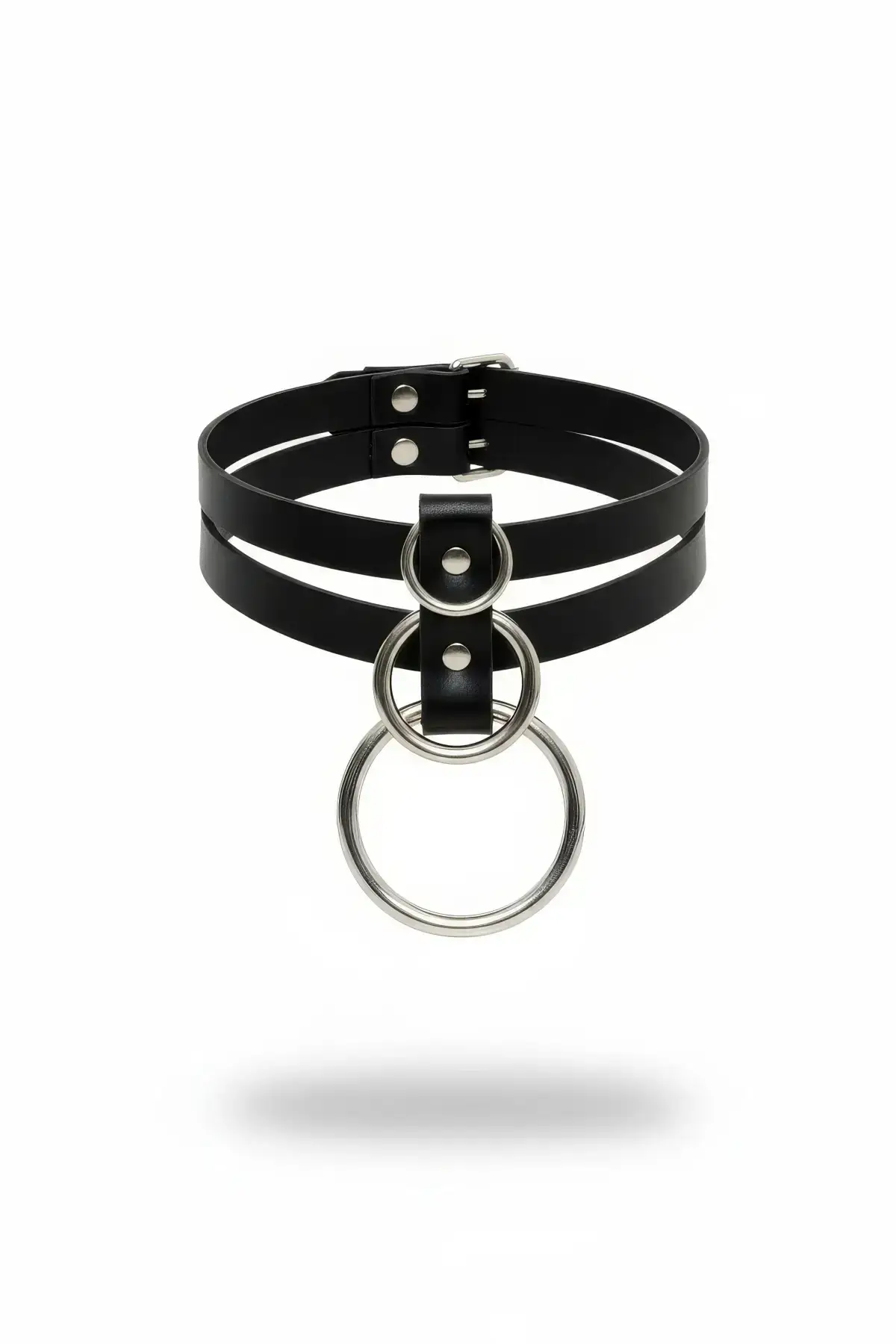 Black Choker Double Strap Faux Leather Buckle - SH223