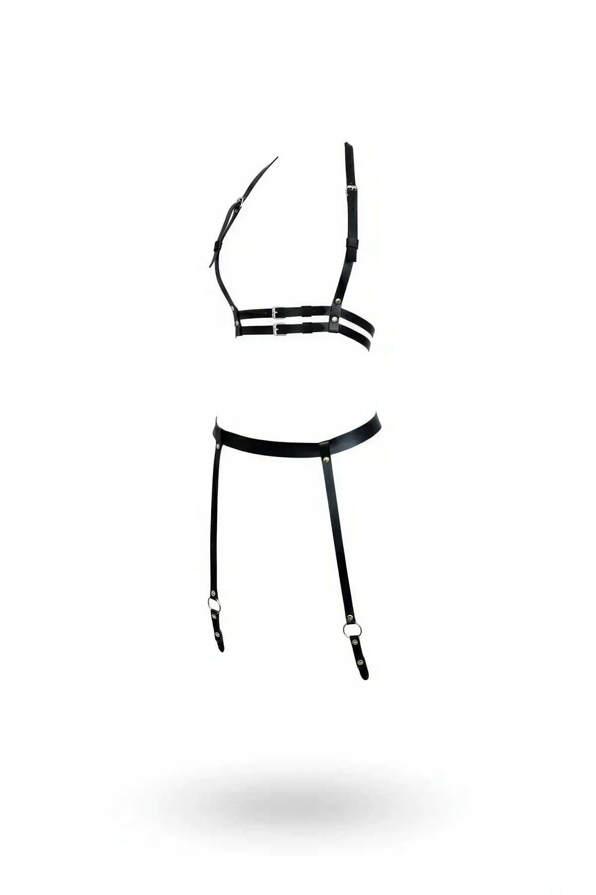 Black Harness Set Faux Leather with Adjustable Garters - SH232