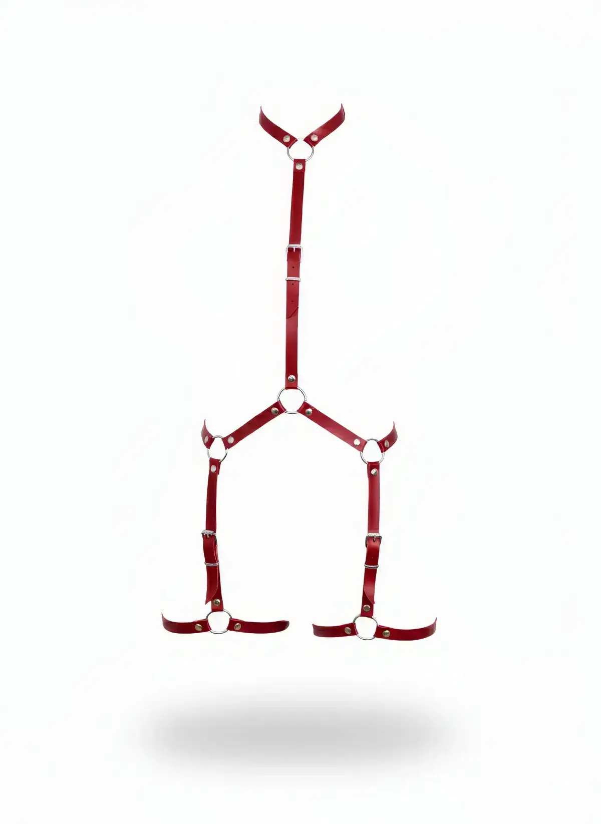 Red Women's Body Harness with Neck and Leg Details and Metal Rings - SH234
