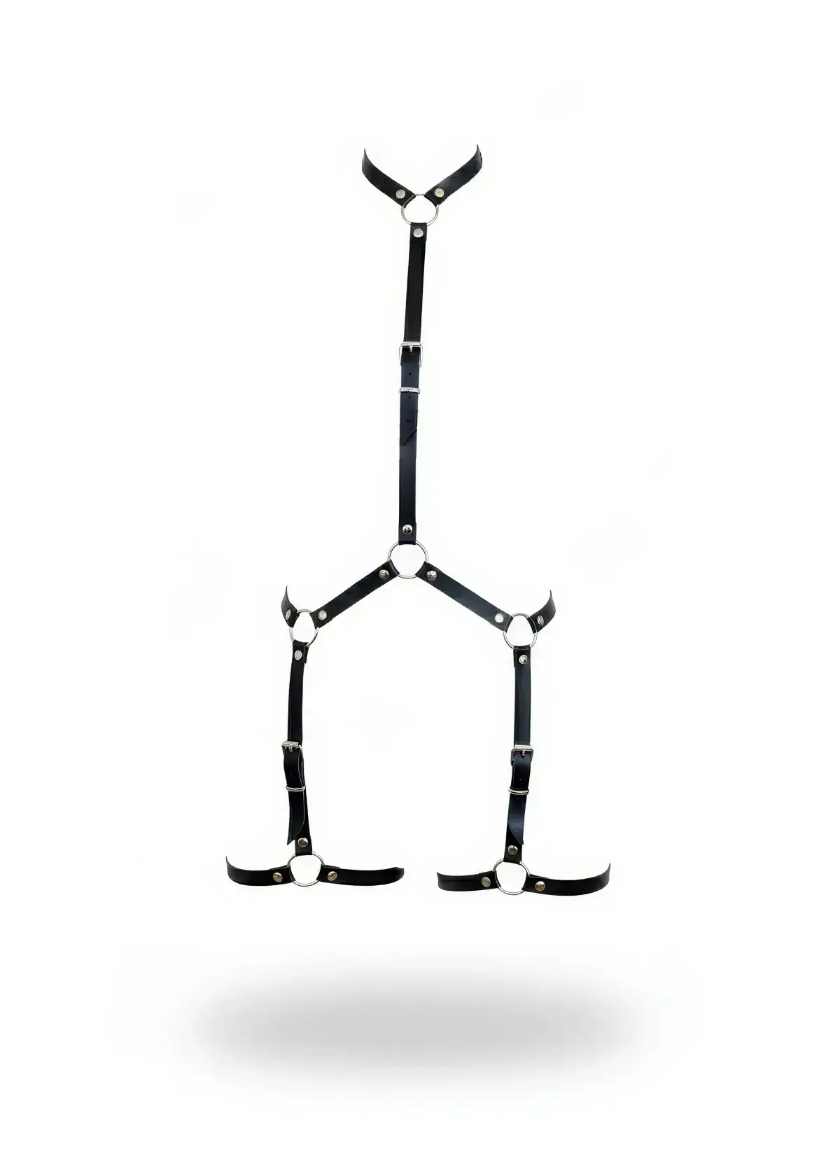 Black Faux Leather Body Harness with Adjustable Leg Detail - SH234