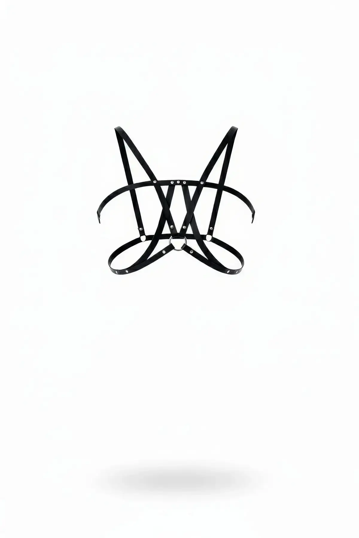 Black Chest Harness with Cross Strap and Metal Ring Detail - SH236