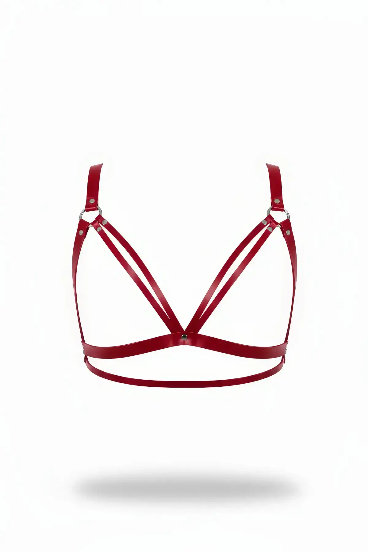 Red Chest Harness, Faux Leather with Metal Ring Detail - SH238