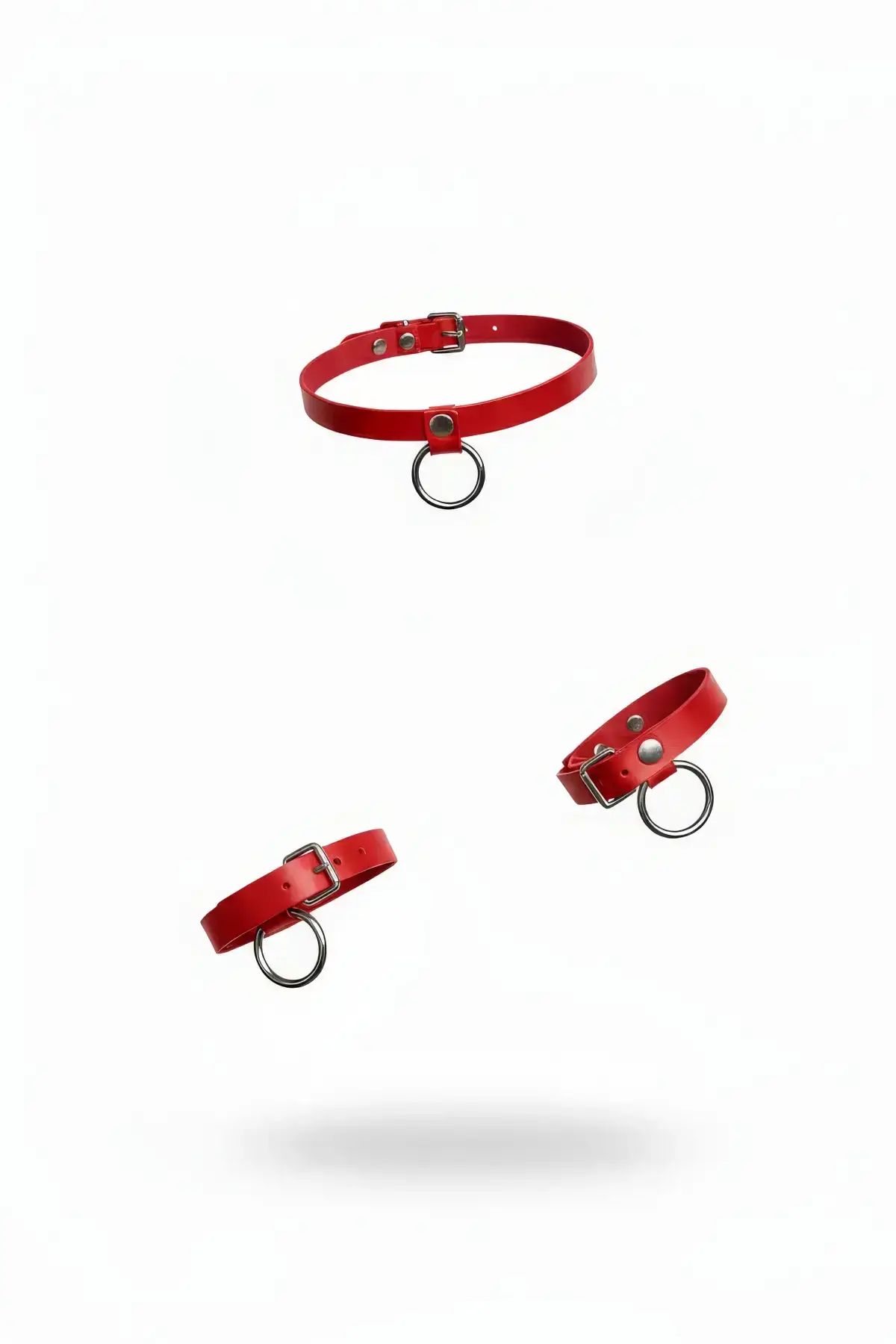 Red Choker Leather Neckpiece with Ring Detail - SH239