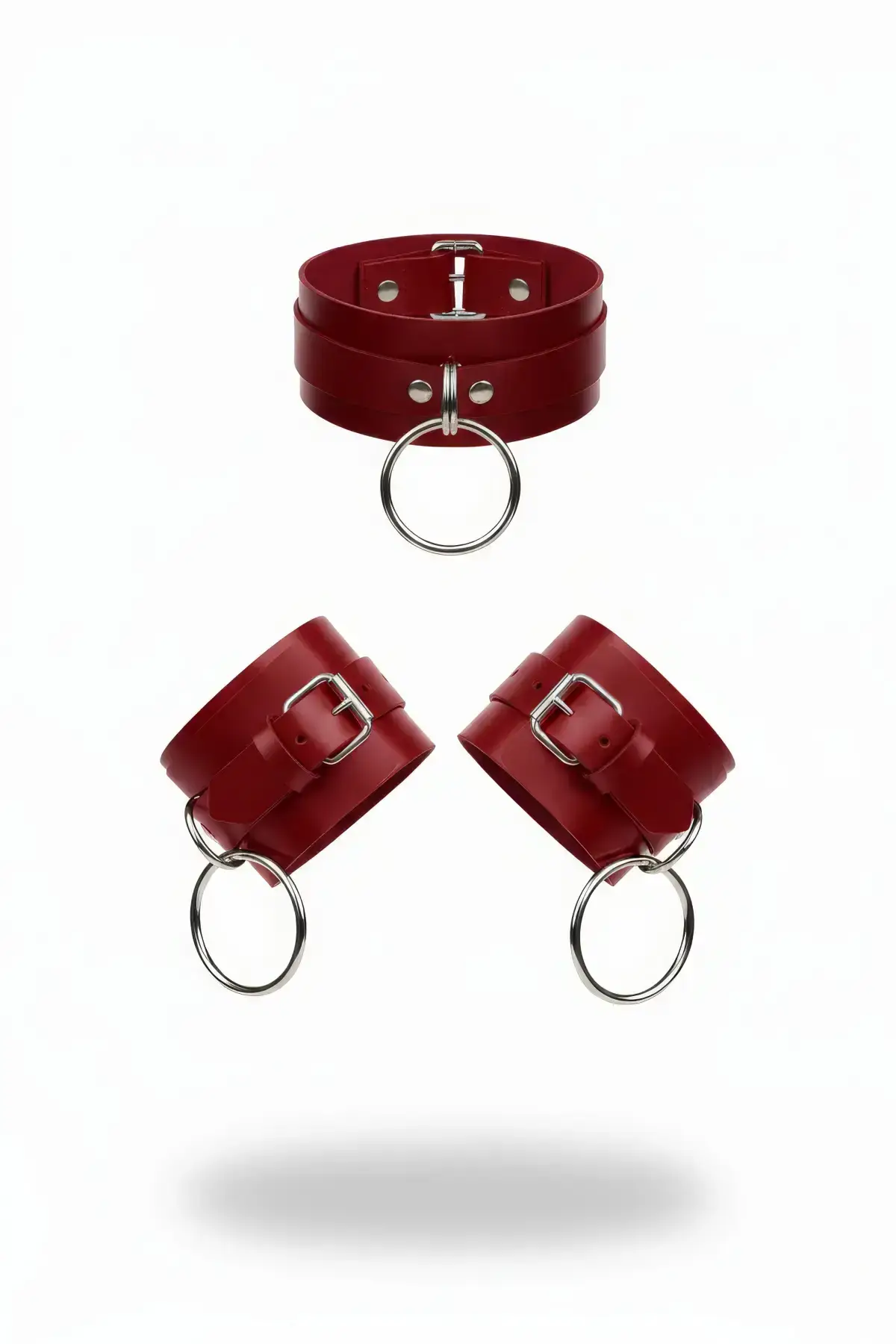 Red Choker, Thick Leather, with O-Ring Detail - SH241