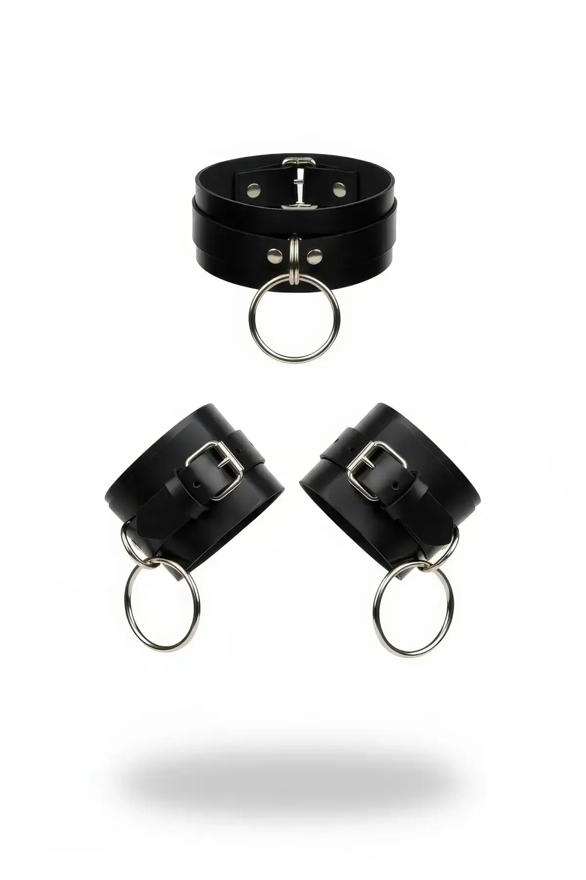 Black Choker with Metal Ring Detail, Thick Leather - SH241