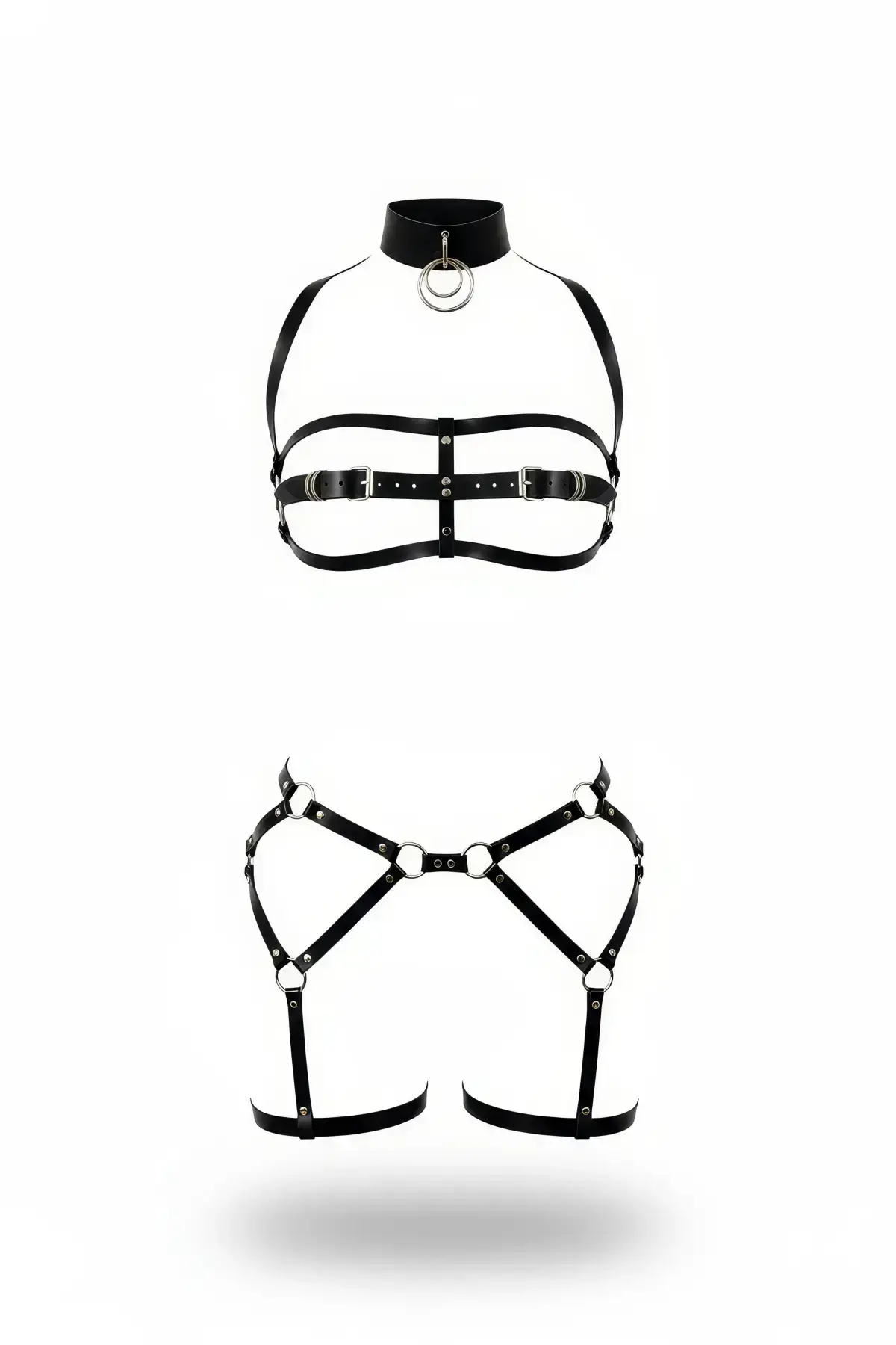 Black Harness Set with O-Ring Detail Buckle - SH242