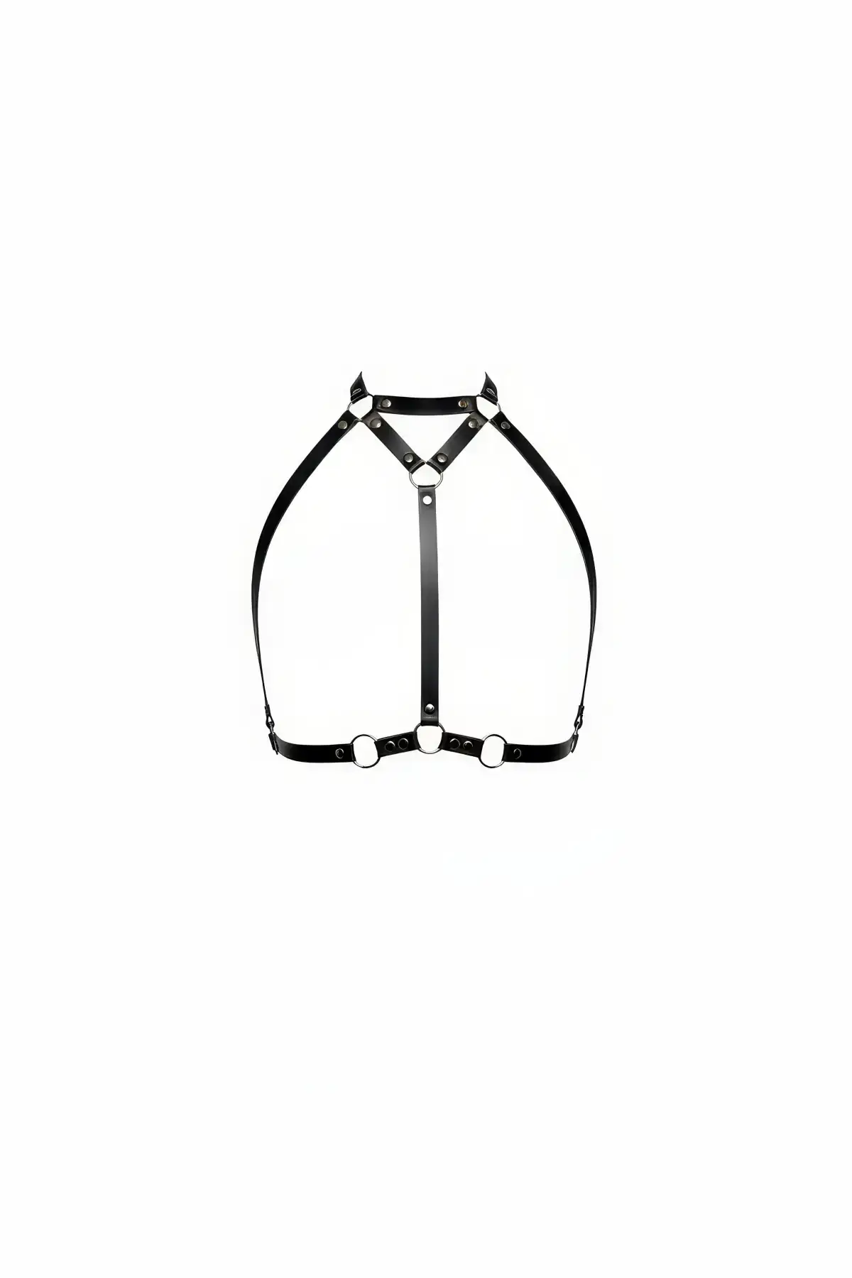 Black Leather Chest Harness High Collar with Ring Detail - SH245