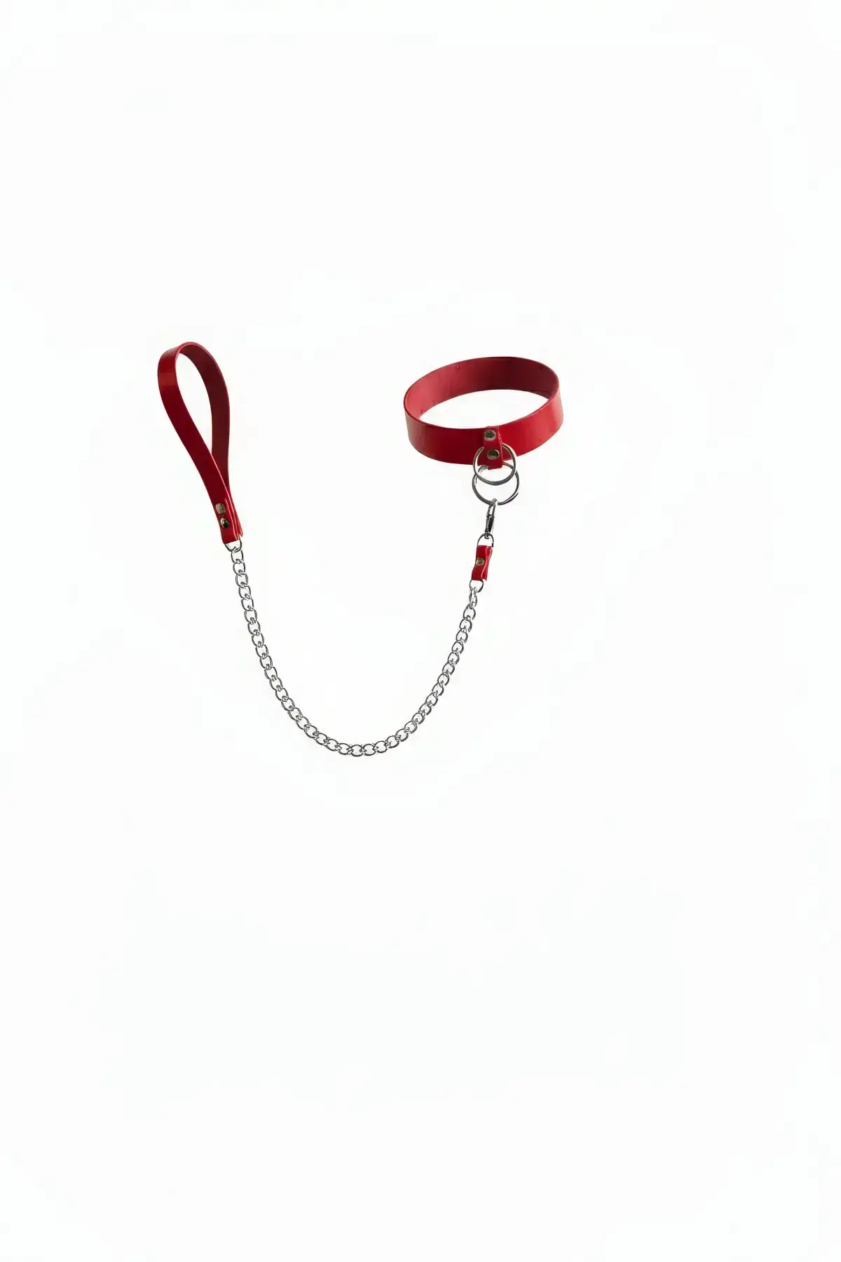 Red Choker Faux Leather Necklace with Thick Chain Detail - SH246