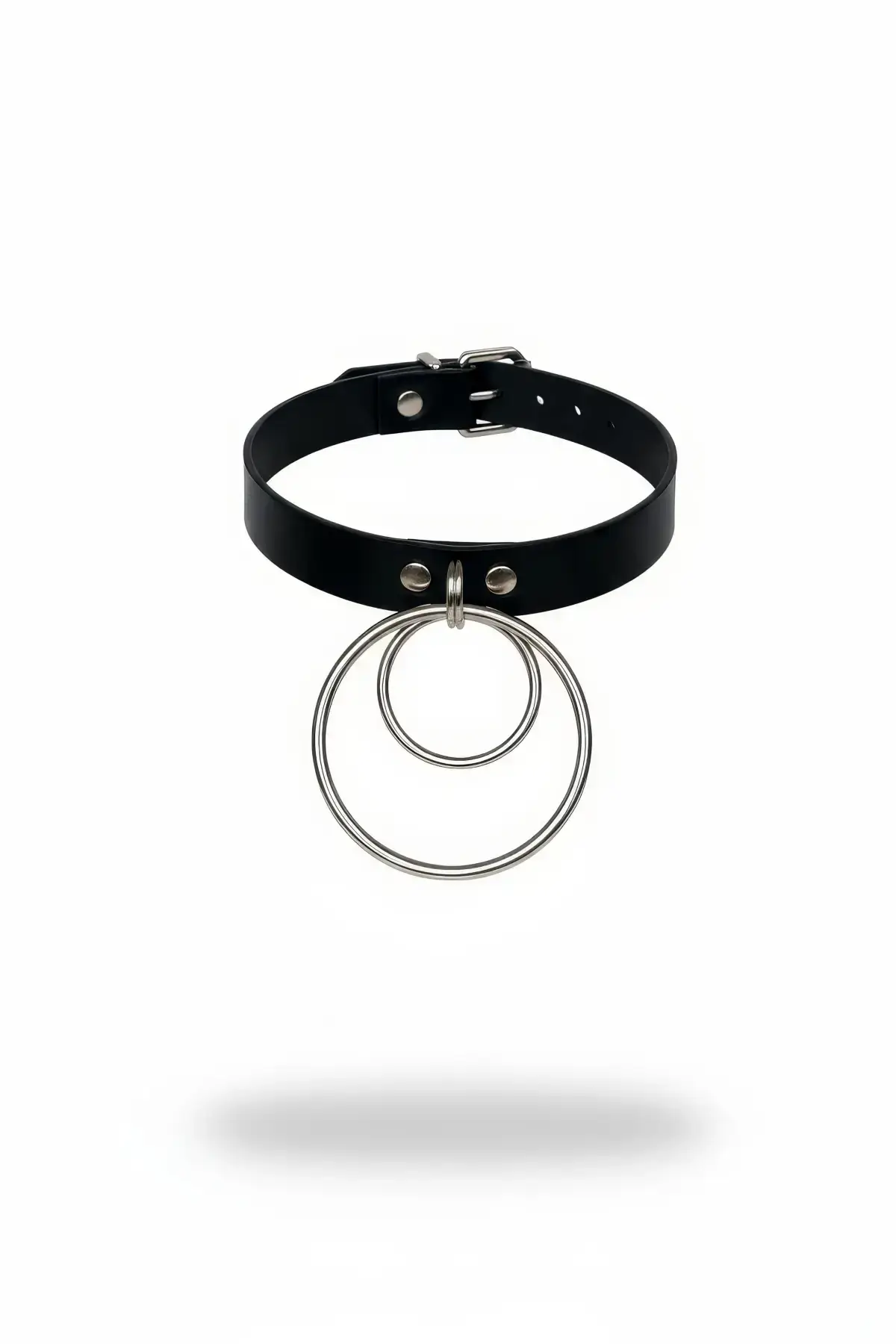 Black Leather Choker with Large Ring Detail - SH264