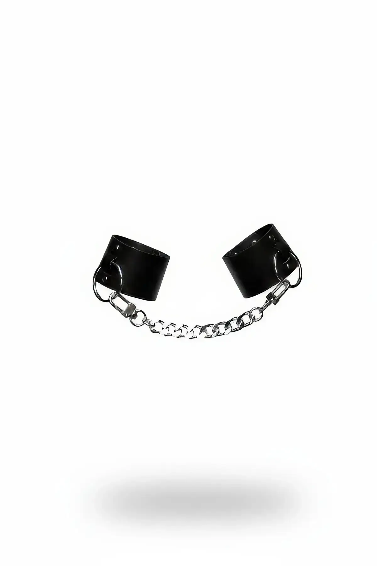 Black Whip - Handcuff Shiny Leather Chain Detail Wrist Cuff - SH269