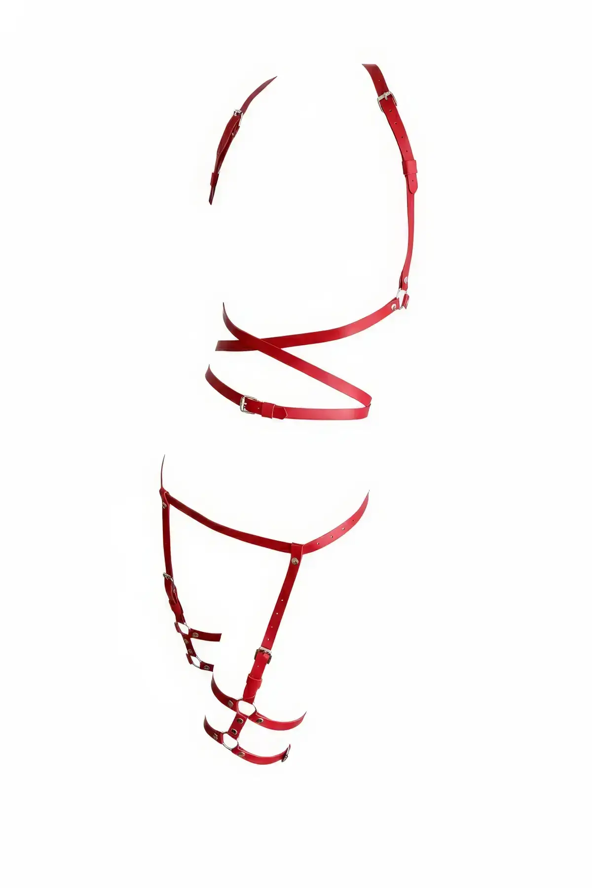 Red Harness Set with Buckle, Body and Leg Accessory - SH274