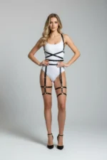 Black Harness Set Faux Leather Adjustable Bodysuit - SH274