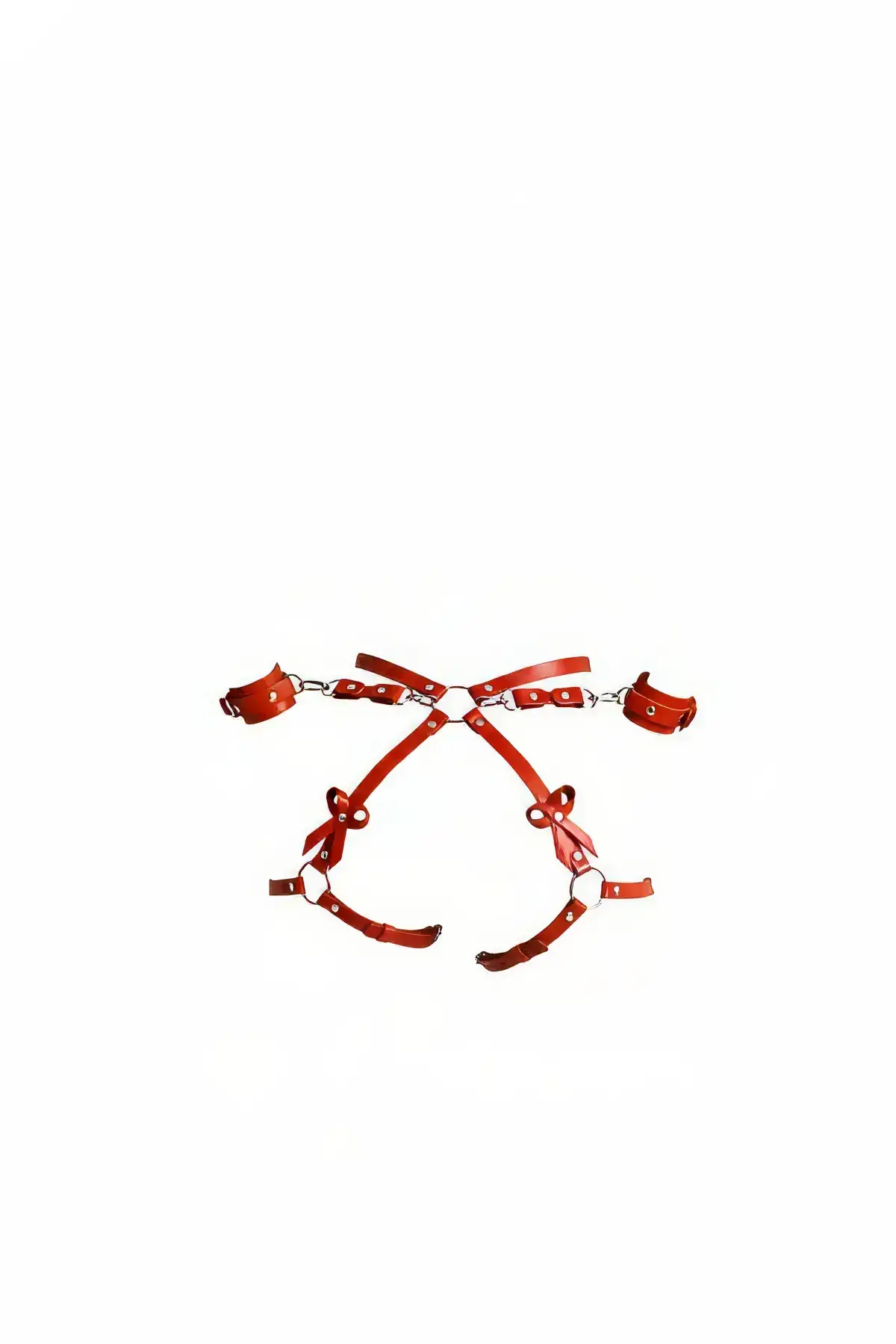 Red Harness Set Leather Cuff Accessory with Chain Detail - SH275