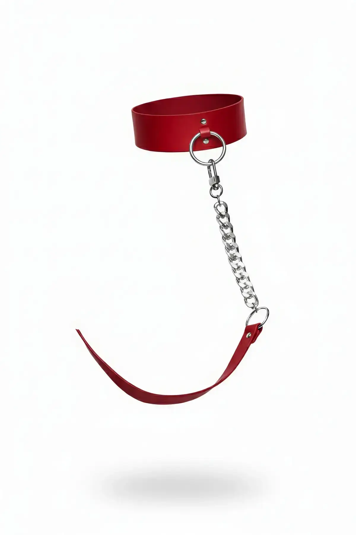 Red Choker Necklace with Thick Leather Chain Detail - SH282