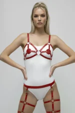 Red Harness Set Leather Studded Body Garter Set - SH285