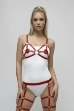 Red Harness Set Leather Studded Body Garter Set - SH285 - Image 5