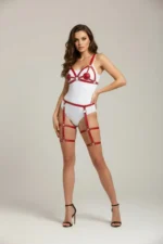 Red Harness Set, Glossy Leather, O-Ring Detail - SH285 - Image 2