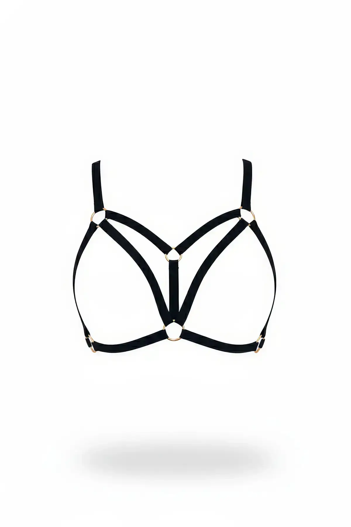 Black Harness Set with Gold Ring Bralette - SH288