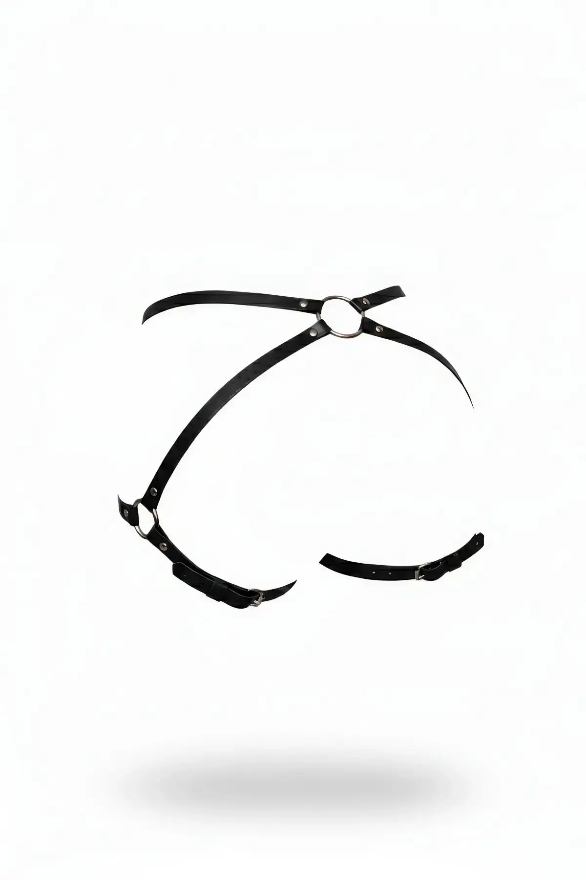 Black Thong - Panties with Leather O-Ring Detail Body Belt - SH294