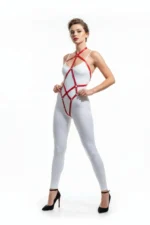 Red Body Harness Shiny Leather Crossbody Accessory - SH295