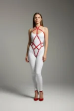 Red Body Harness Shiny Leather Crossbody Accessory - SH295 - Image 2