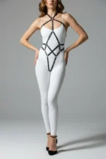 Black Leather Body Harness with Cross Buckle Detail - SH295 - Image 3