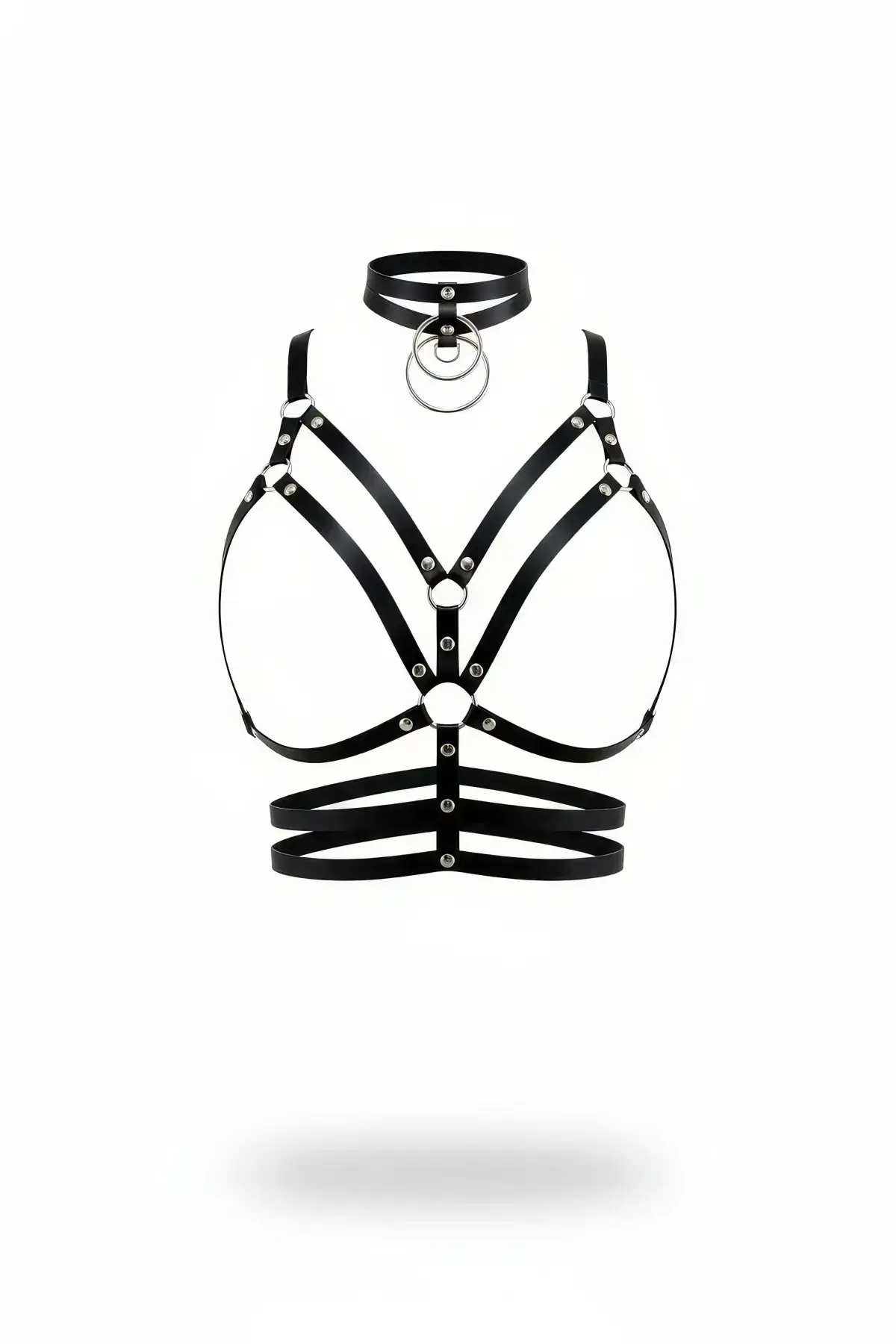 Black Women's Body Harness with Belt and Ring Detail - SH296