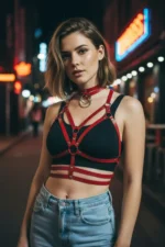 Red Women's Belt, Leather Look, Multiple Straps with Ring Detail - SH296 - Image 4