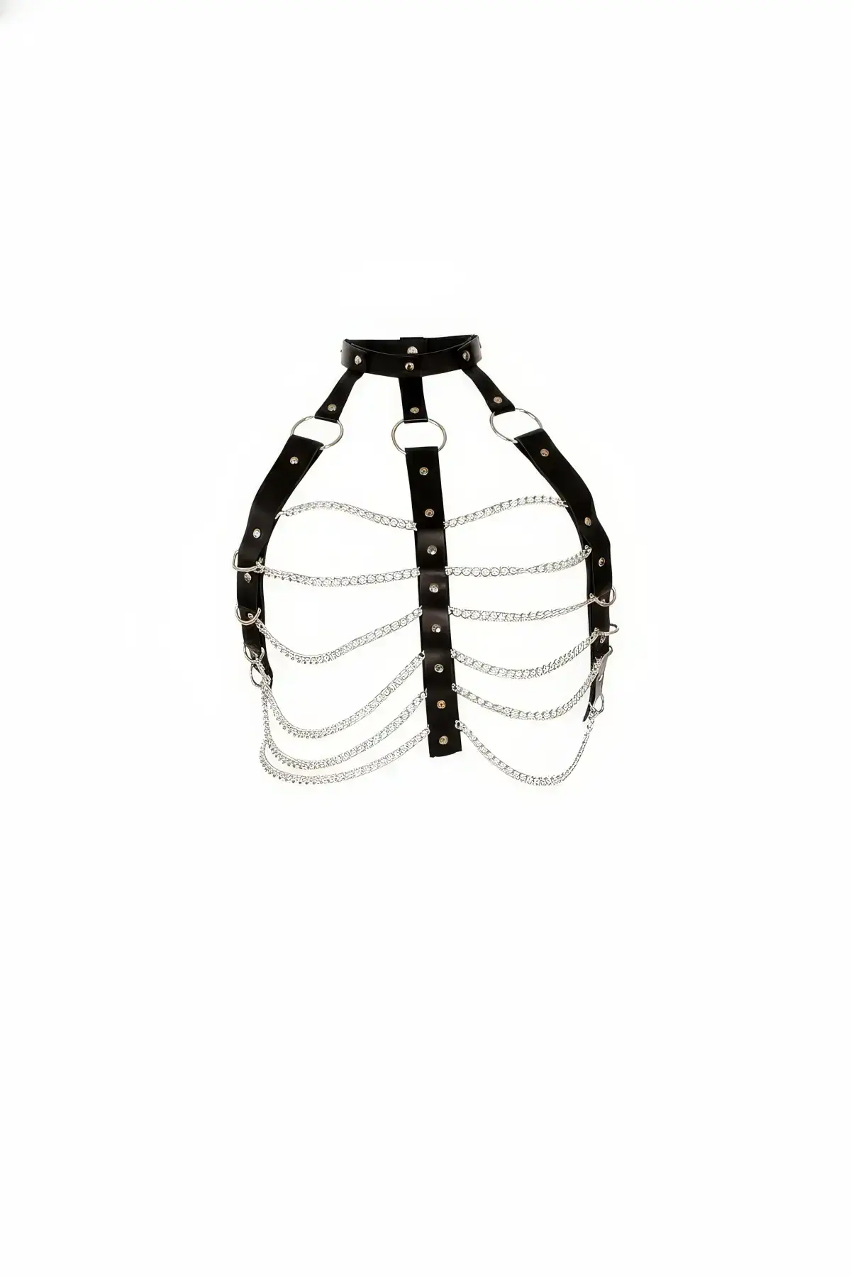 Black Women's Belt with Chain Detail, Faux Leather Body Accessory - SH304
