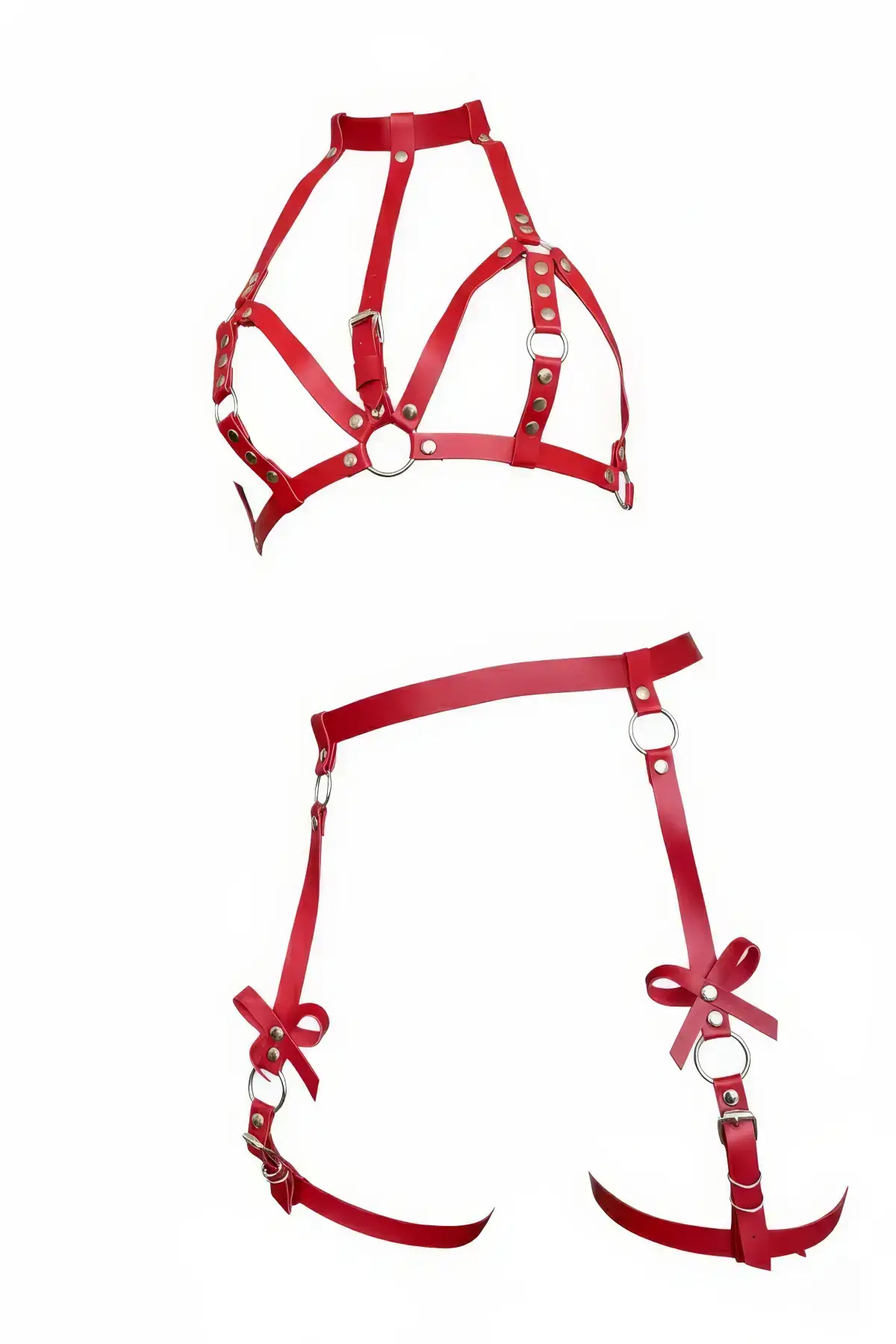 Red Garter Harness Leather High Neck Body Accessory - SH310