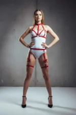 Red Garter Harness Full Body Leather Accessory with Neck Support - SH310