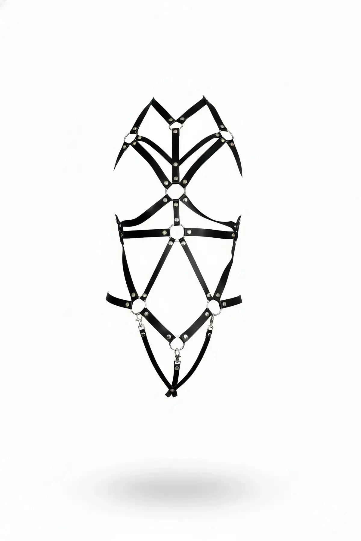 Black Faux Leather Body Harness with Metal Ring Details - SH316