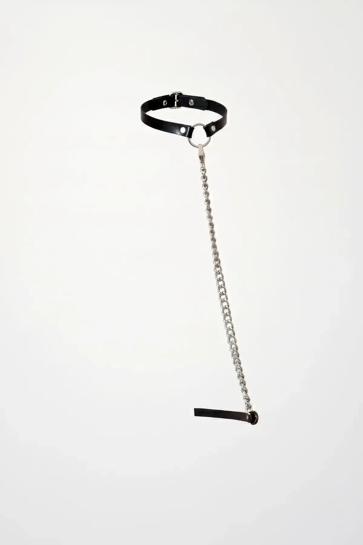 Black Choker with Long Chain and O-Ring Detail - SH323