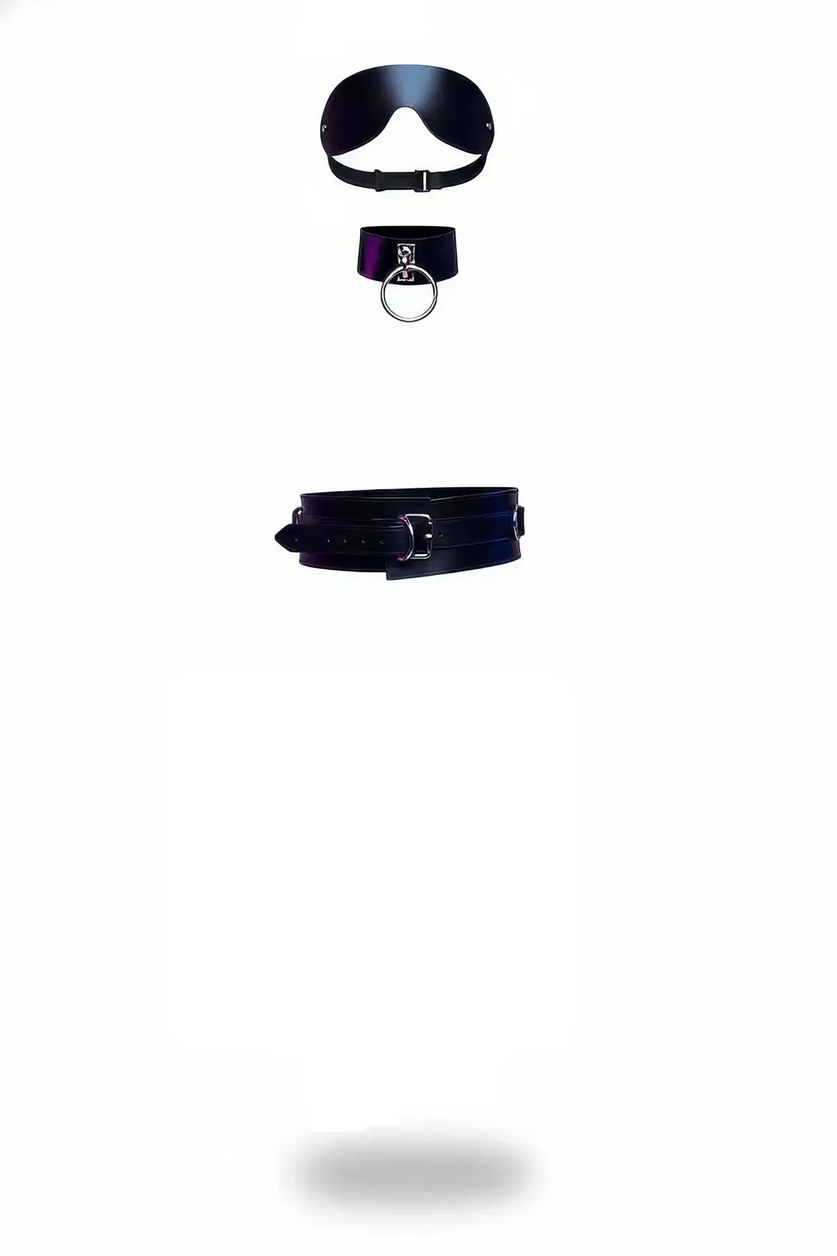 Black Harness Set Leather Eye Mask Neck Collar Belt Set - SH324