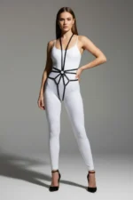 Black Body Harness with Faux Leather Strap and Waist Accent - SH339 - Image 3