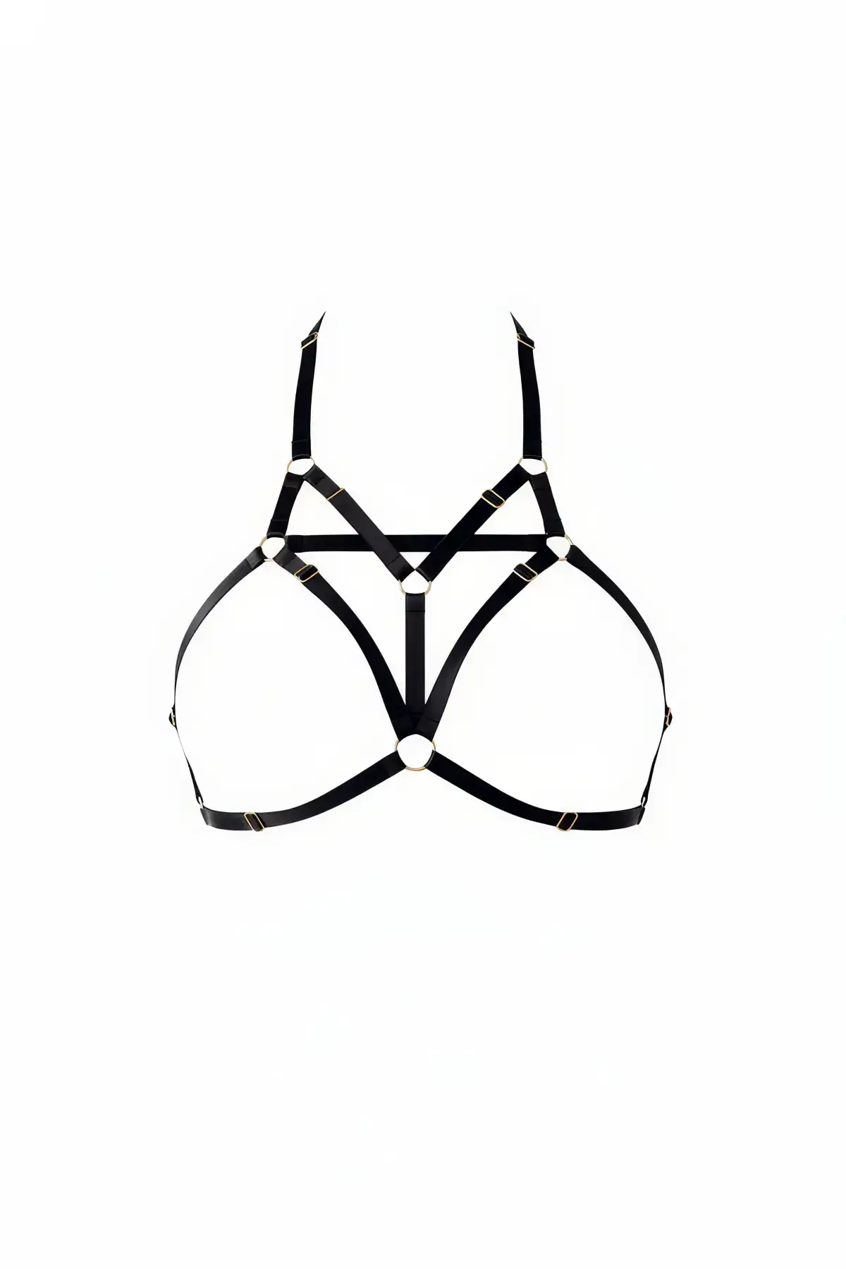 Black Chest Harness with Metal Ring Detail and Geometric Band - SH352