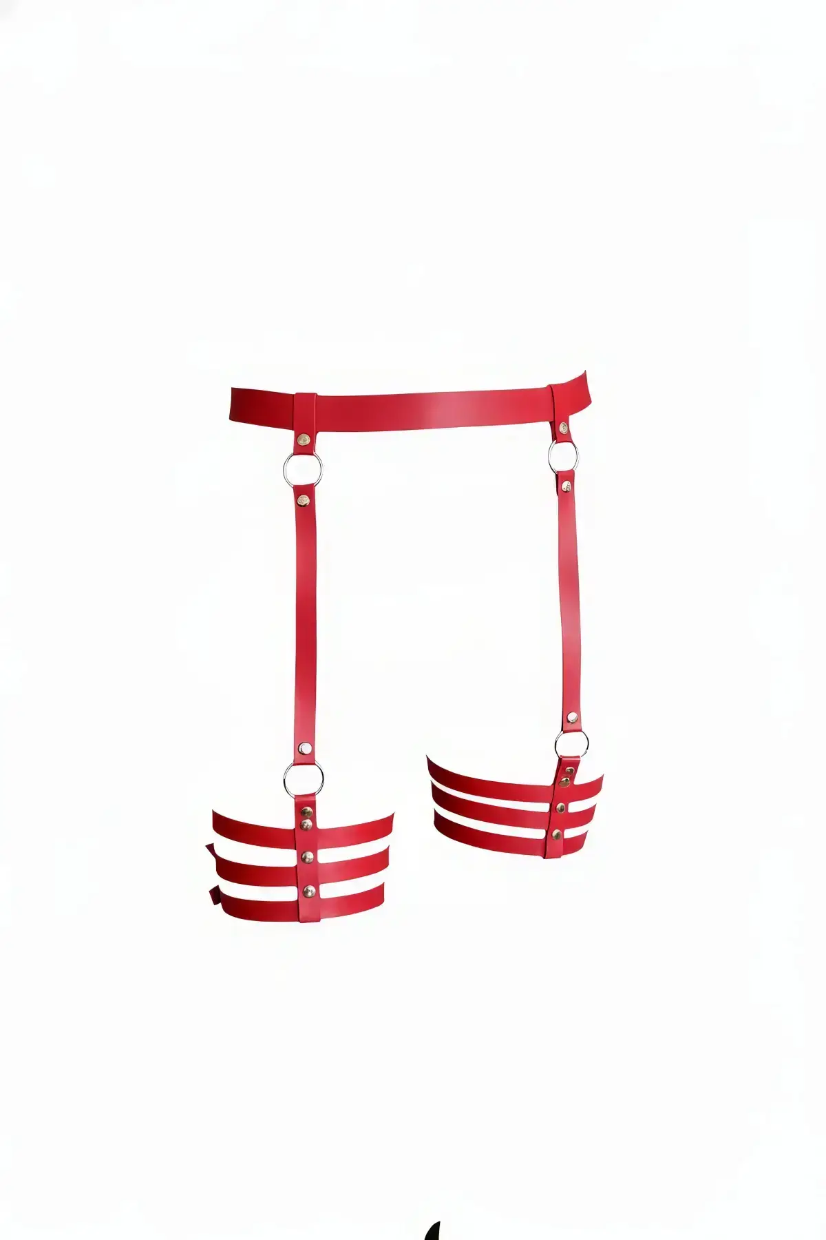 Red Garter Harness, Shiny Leather, Multiple Straps - SH358