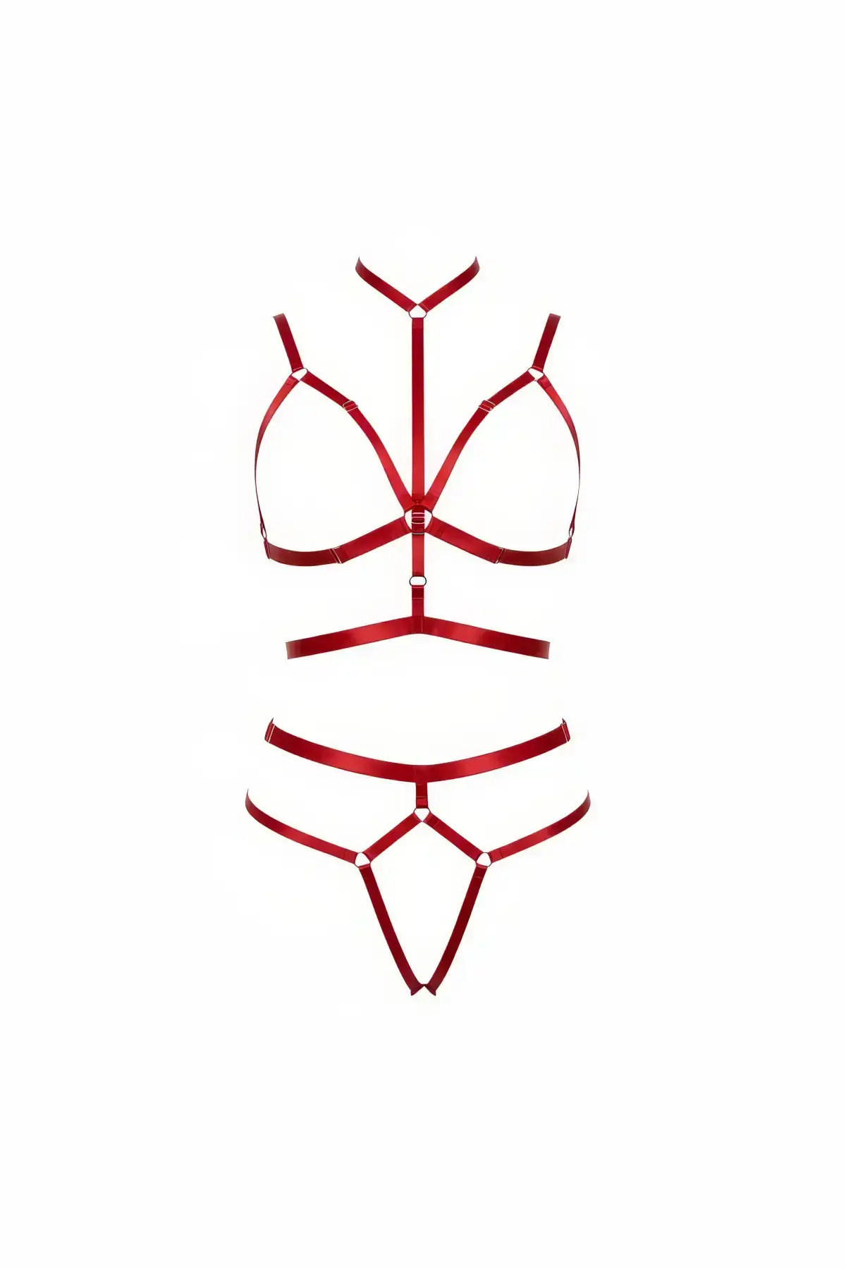 Red Harness Set High Collar O-Ring Detail Body Accessory - SH362