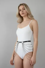 Black Women's Belt with Multiple Chain Detail and Ring Buckle - SH391