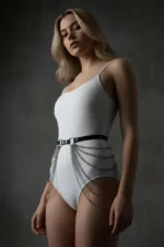 Black Women's Belt with Multiple Chain Detail and Ring Buckle - SH391 - Image 3