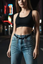 Black Women's Belt with Multiple Chain Details - SH391 - Image 4